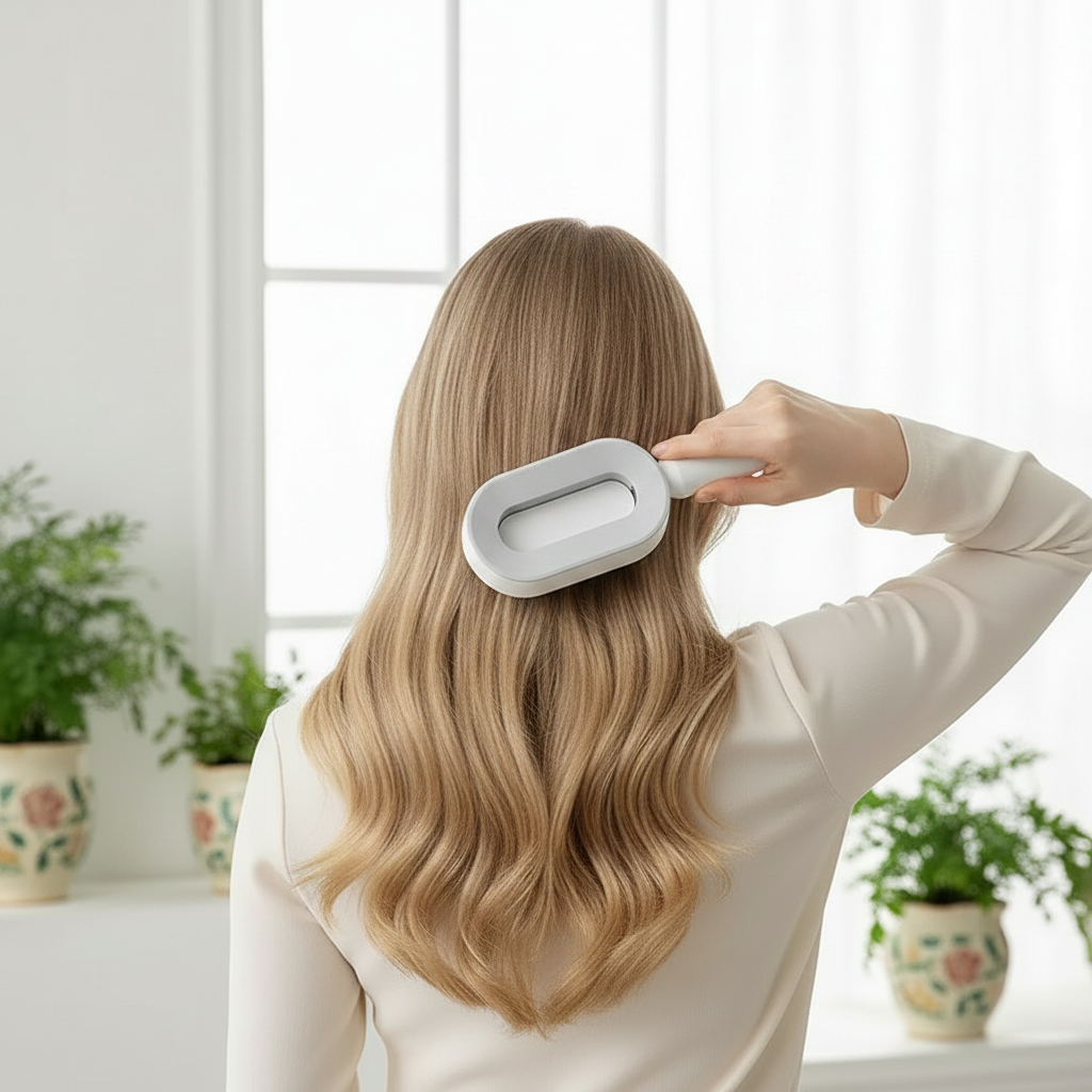 Femme brosse au niveau de la nuque