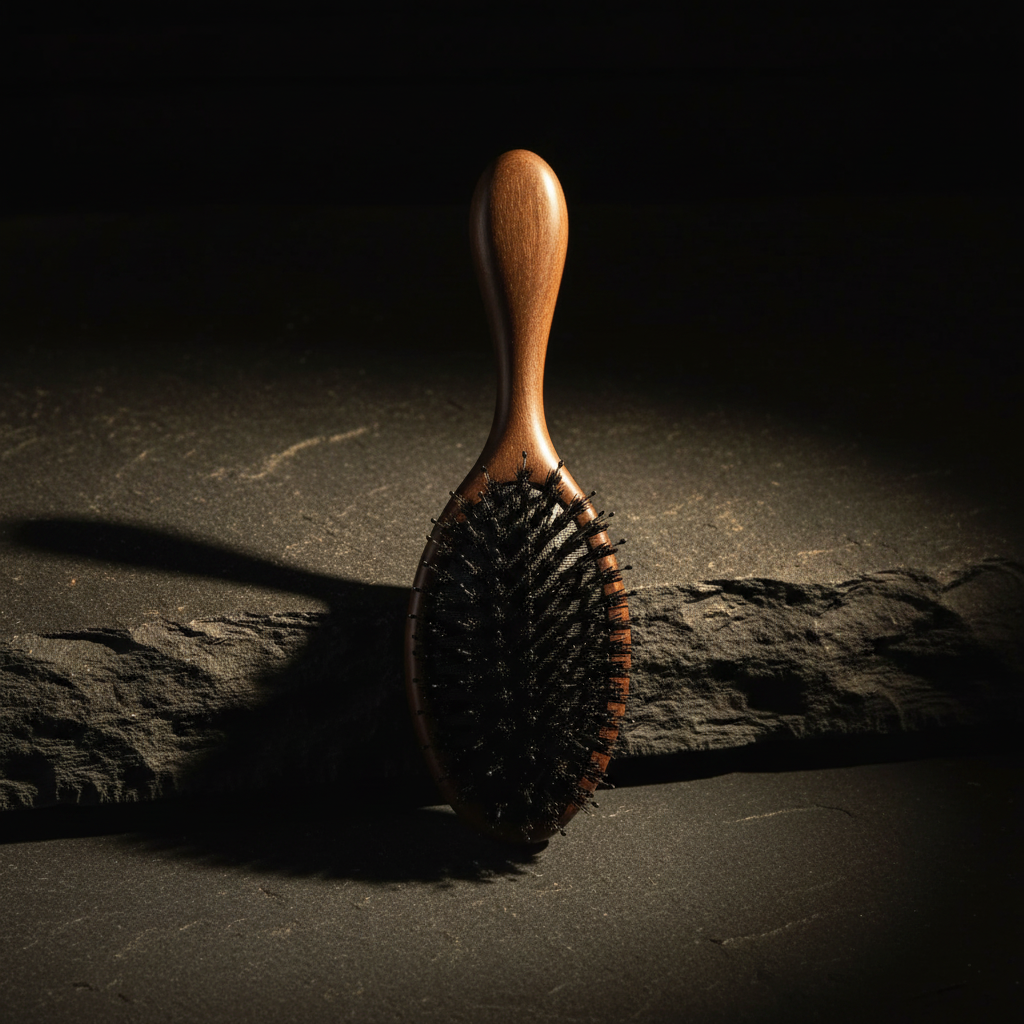 Brosse à cheveux en poils de sanglier CHAARNA sur fond ardoise