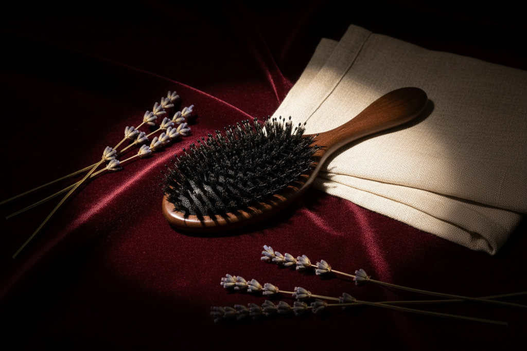 Brosse à cheveux en poils de sanglier CHAARNA avec velours et lavande