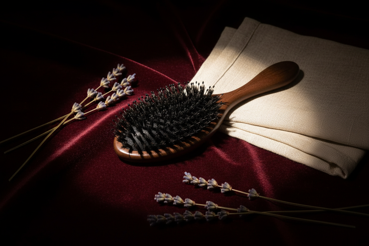 Brosse à cheveux en poils de sanglier CHAARNA avec velours et lavande